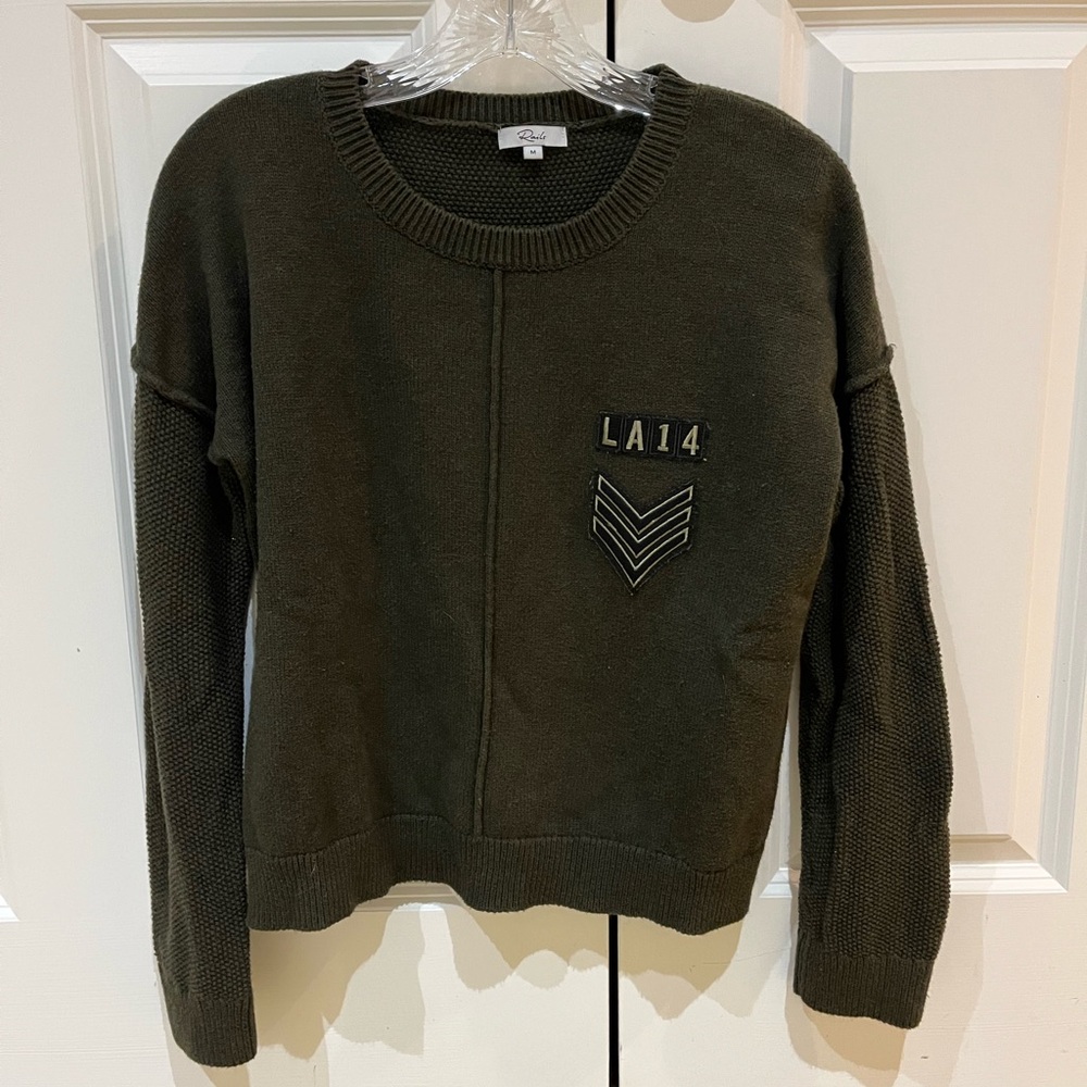 Rails army green sweater w patches